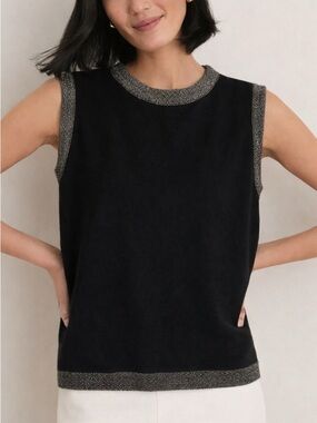 Karen Lessly Women's Sleeveless Sweater Black Metallic Gold Trim Size 3XL